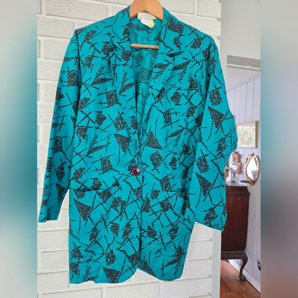 Awesome 80s Teal and Black Blazer